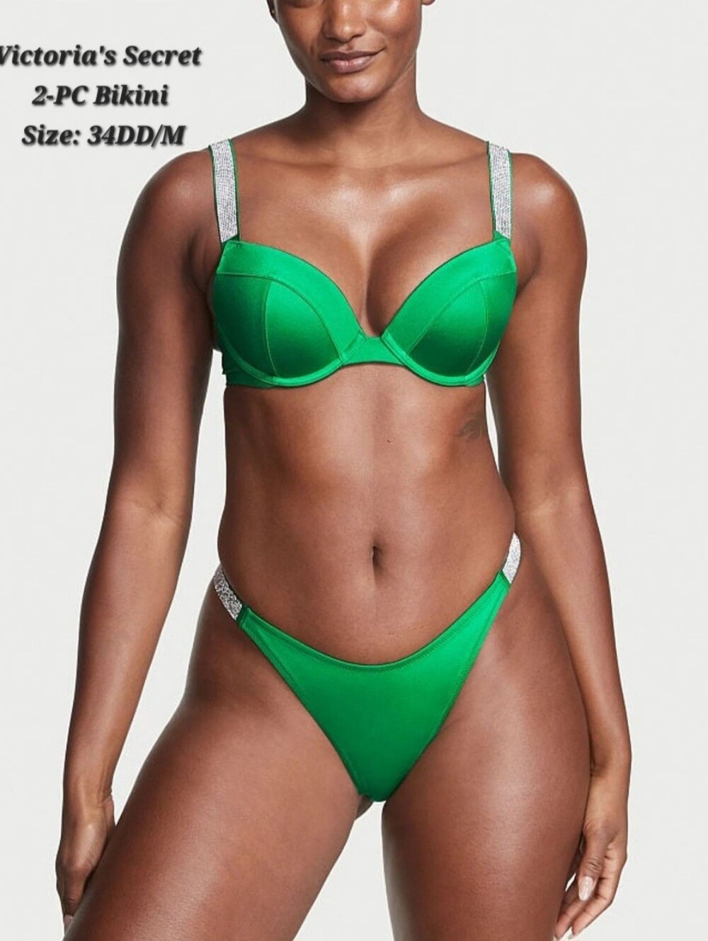 NWT Victoria's Secret Shine Strap Verdant Green 2-PC Brazilian Bikini Set 34DD/M